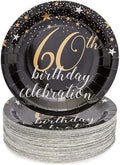 BLUE PANDA 60th Birthday Party Paper Plates - Chic Black & Gold Design for 60th Birthday Party Decoration - Durable & Disposable Plate Pack for Easy Cleanup - 9 in, Pack of 80 by BluePanda