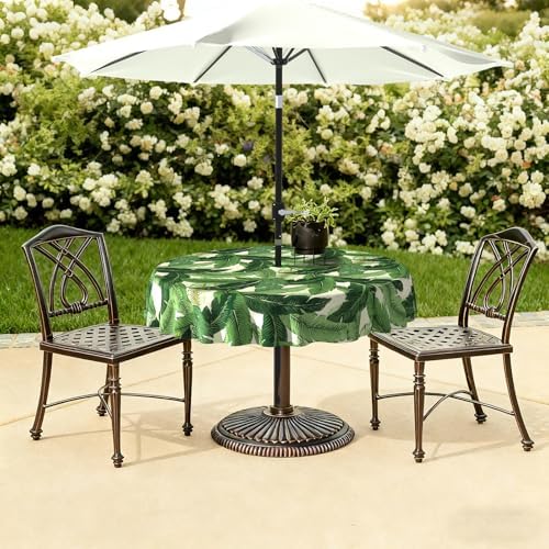 LVTXIII Round Outdoor Tablecloth with Umbrella Hole and Zipper, Water-Repellent 60 Inch Patio Table Cover for Bistro, Garden, Patio & Picnic, Swaying Palms Green - Image 6