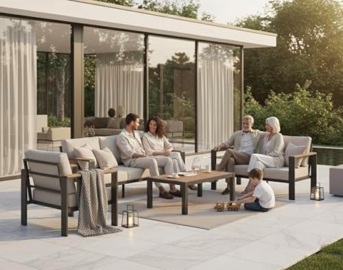 Aluminum Outdoor Patio Furniture Set with Coffee Table, 4 Piece Outdoor Conversation Sets with Washable Thick Cushions, Patio Sectional Furniture Set for Porch, Balcony, Deck, White - Image 4