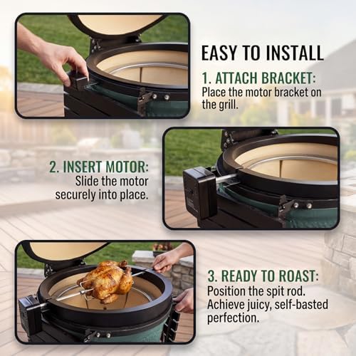 Rotisserie Accessory Attachment for XL Big Green Egg & Kamado Joe 24-inch Big Joe, Complete Grill Accessory with 120V Motor, Stainless Steel Rotisserie Rod & Forks, Heavy Duty Iron Frame - Image 6