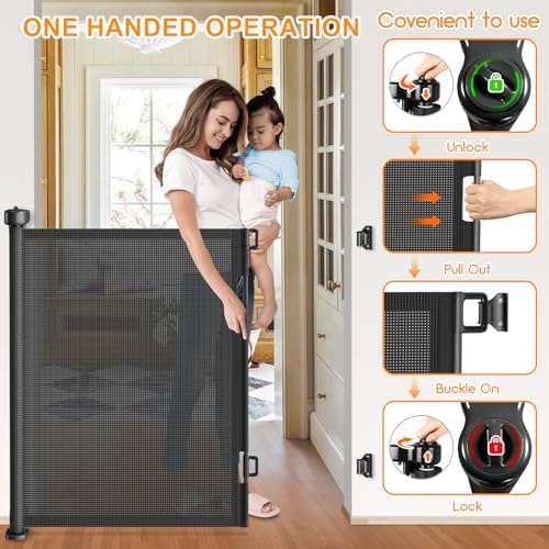 EZIGO 120 Inch Retractable Baby Gates, 41 Inch Extra Tall Retractable Gate - Image 5