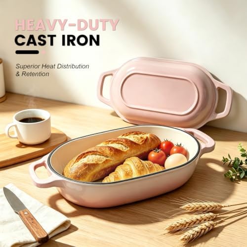 Oval Cast Iron Dutch Oven, Sourdough Bread Baking Pan with Lid, Pink - Image 5