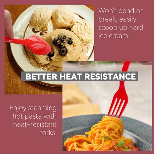 Red Plastic Forks Heavy Duty, Disposable Party Supplies 104 PCS - Image 3