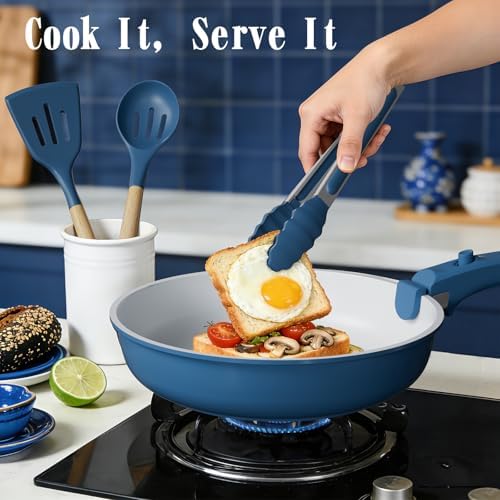 Umite Chef Pots and Pans Set Non Stick, 21 pcs Ceramic Cookware Set with Detachable Handles, Healthy Induction Cookware, RV Kitchen Cooking Set, with Utensils & Frying Pans Set, PFAS PFOA & PTFE Free - Image 6