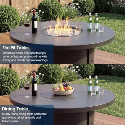 5 Pieces Outdoor Patio Furniture Set with 48" 55000 BTU Round Propane Fire Pit Table,Patio Dining Set Outdoor Conversation Sets 4 Teslin Chairs for Deck,Backyard and Garden - Image 7