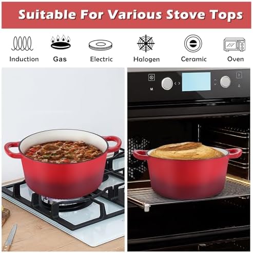 TeamFar Enameled Cast Iron Dutch Oven, 6 Quart Pot with Lid & Dual Handles - Image 5