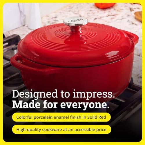 Lodge Essential Enamel Cast Iron Dutch Oven, 4.5 Quart, Solid Red - Image 6