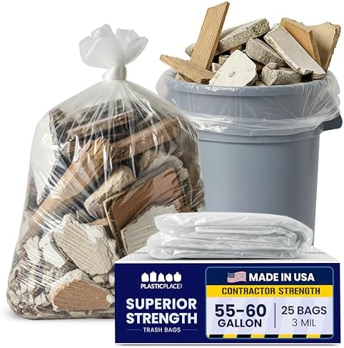 Plasticplace Contractor Trash Bags 55-60 Gallon - 3.0 Mil, Clear Heavy Duty Garbage Bag 38" x 58" (25 Count) - Image 2