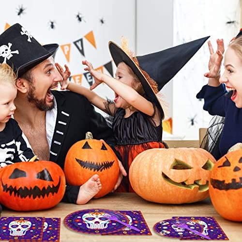 96 Pcs Day of The Dead Tableware Set Colorful Skull Marigold Decors Mexican Fiesta Theme Party Dessert Plates Napkins Forks for Day of The Dead Party 24 Guests - Image 4