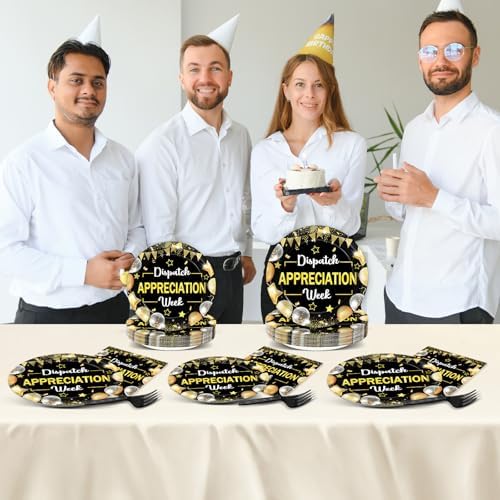 96PCS Dispatch Appreciation Week Party Paper Plates and Napkins Thank You Party Decor Black Gold Work Anniversary Tableware for Staff Employee Party Gatherings Decorations - Image 6
