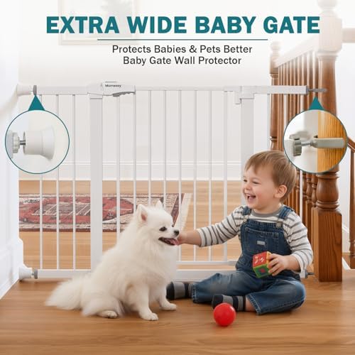Mumeasy 29.7–48" Baby Gate for Stairs, Dog Gate for Doorways, Auto Close Child Gate, Indoor Safety Pet Gate with Walk Thru Door, Easy Install Pressure Mounted Extra Wide Gate for Kitchen, House,White - Image 3