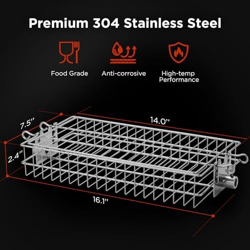 TURBRO Flat Rotisserie Basket, 304 Stainless Steel, Universal Grill Accessory, Compatible with 1/2” or 3/8" Hexagon, 3/8" or 5/16" Square Spit Rods, Fits Most Grills, for Outdoor BBQ - Image 2