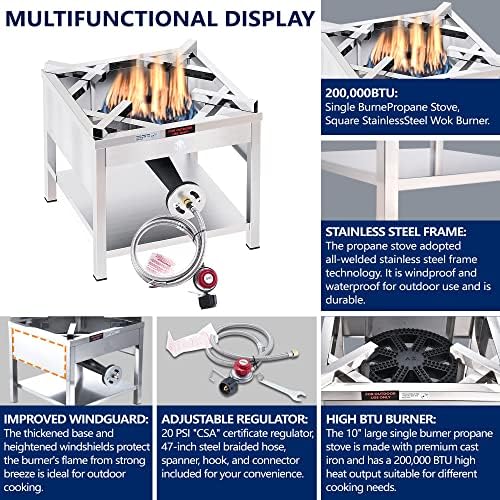 ARC Stainless Steel Propane Burner for Outdoor Large Batch Cooking,200K BTU High-Pressure,16.5"Wx16.5"H for Large Batch Cooking,10-inch Cast-Iron Burner - Image 3