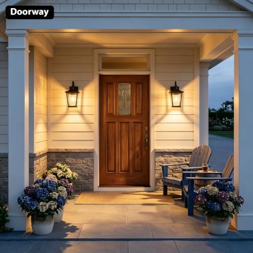 Kalium Outdoor Wall Lantern 2 Pack, Waterproof Exterior Wall Mount Light with Clear Glass in Black Finish, Porch Outside Lighting for Entryway, Backyard, Patio, E26 Base, Clear Glass 12.5 in - Image 2
