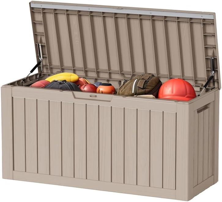 PatioZen 80 Gallon Resin Deck Box, Lockable Outdoor Storage Box for Patio Cushions Storage Furniture,Garden Tools, Pool Supplies, Weatherproof and UV Resistant (Grey) by OutdoorLivingPerfected