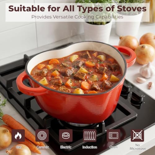 Heart Shaped Dutch Oven 2 Qt, Enameled Cast Iron Pot (Red) - Image 4