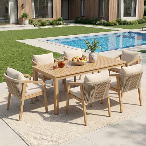 Wisteria Lane 69"×32" Acacia Outdoor Patio Dining Table with Umbrella Hole - Image 5