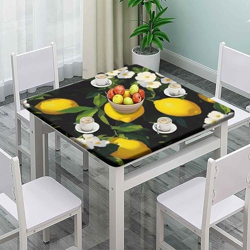 Fitted Tablecloth, Lemon Grove Pattern Printed on Stain Resistant Fitted Table Cover, Great for Picnics BBQs Daily Meals, Fit for 60" x 60" Square Tables - Image 2