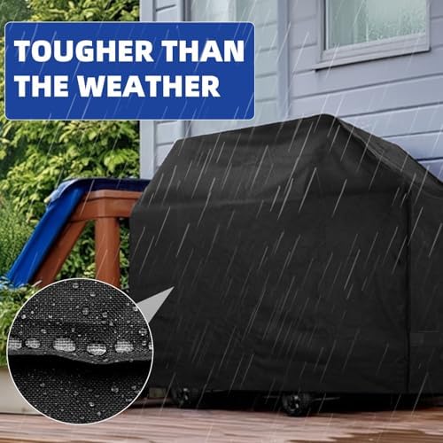 BBQ Gas Grill Cover for Outdoor, Anti-UV, Rip-Proof, 600D Oxford Fade Resistant Material, Barbecue Cover with Hook and Loop Straps & Adjustable Hem Drawstring (Black, 44”x22”x42”) - Image 5