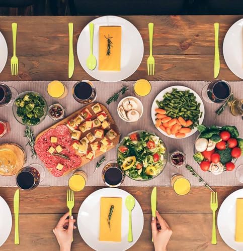 HEIPINIUYE 75 Pack Yellow Clear Plastic Cutlery Heavy Duty Clear Yellow Plastic Knives Forks and Spoons Disposable Silverware Set for 25 Guest Camping Birthday Baby Shower Party Utensil Set - Image 2