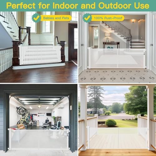 Reinforced 60" Wide Retractable Baby Gate with Reinforced Rods, 5 ft Retractable Dog Gate Indoor/Outdoor Baby Gate Retractable Gate - Bottom Anti-Escape, White - Image 4