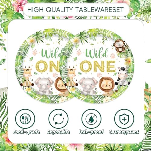 48pcs Wild One Party Decoration Set,16 Dessert plate,16 Napkin And 16 Fork,Safari Jungle Disposable tableware for 16 persons,Used for Boys First 1st Party Supplies - Image 3