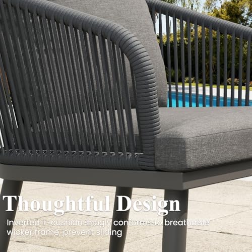 LayinSun 11 Pieces Outdoor Patio Dining Set, Aluminium Rectangular Dining Table and Wicker Rattan Chairs Set for Outside Backyard, Poolside - Image 4