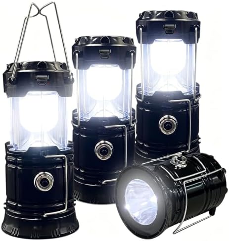 Collapsible Portable LED Camping Lantern XTAUTO Lightweight Waterproof Solar USB Rechargeable LED Flashlight Survival Kits for Indoor Outdoor Home Emergency Light Power Outages Hiking Hurricane 4-Pack by XTAUTO