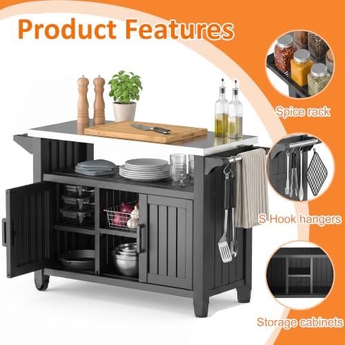 EasyUp Outdoor Storage Cabinet,Patio Storage Table, Bar Table with Wheels,Outdoor Bar Cart for Patio, Poolside and Backyard, Standard Black - Image 3
