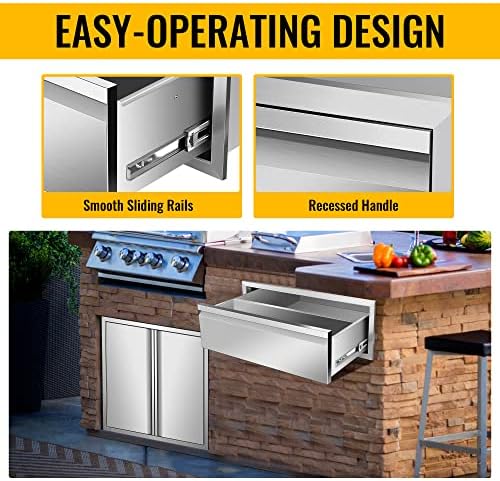 Outdoor Kitchen Drawers 30" W x 10" H x 23" D Inch Stainless Steel Flush Mount BBQ Single Drawer for Outdoor Kitchen Island, or Patio Grill Station - Image 5