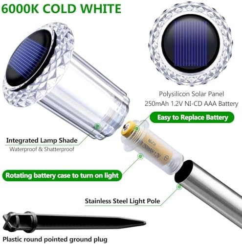 DenicMic Solar Pathway Lights Outdoor Waterproof Cold White LED 15 Pack - Image 2