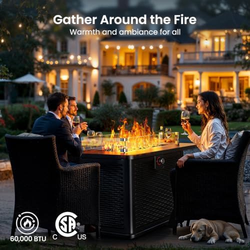 Ciays 43-Inch Rectangular Propane Fire Pit with 60,000 BTU Output, Outdoor Gas Fire Pit Table Premium for Outside Patio with 304 Stainless Steel H-Burner, Glass Stones, and Wind Guard - Image 2