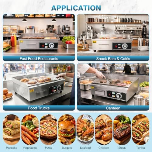 IRONWALLS Commercial Electric Griddle 22”, 3000W Electric Flat Top Griddle Grill Indoor, 122~572℉ Adjustable Temperature Control, Non-stick Stainless Steel Grill for Restaurant, Fits for 20-Amp Outlet - Image 7