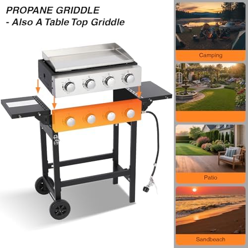 Propane Gas Griddle 4-Burner, Flat Top Grill Griddle, Outdoor Gas Stove with Foldable Side Tables, Wheels - 40,000 BTUs Output, 291 sq.in Cooking Area, for Patio Barbecue, Backyard, BBQ - Image 7