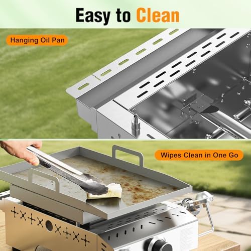Electactic Stainless Steel Tabletop Grill,18 Inch Portable Propane Grill Griddle with Handle,8000 BTU Flat Top Grill for Camping, Outdoor & Tailgating Barbecue - Image 3