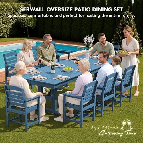 SERWALL Outdoor 84" HDPE Rectangular Dining Table for 6-8,All-Weather,Blue - Image 6