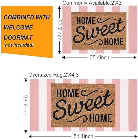 Pink and White Outdoor Rug 2'x4.3'，Striped Washable Front Porch Rug - Image 4