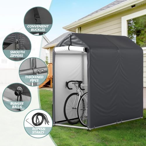 3x6 Ft Outdoor Storage Shelter, Heavy Duty Waterproof Portable Shed with Roll-up Zipper Door and Ventilated Windows for Motorcycle, Bike, Tools Gray - Image 5
