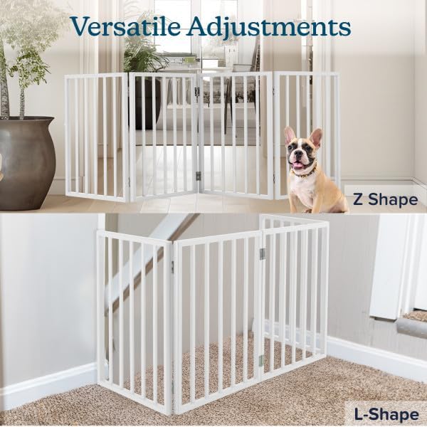 Pet Gate - 4-Panel Indoor Foldable Dog Fence for Stairs, Hallways or Doorways - 72x24-Inch Retractable Wood Freestanding Dog Gates by PETMAKER (White) - Image 5