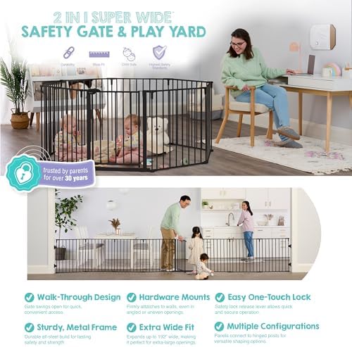 Regalo Safety 24"-192" Metal 2-in-1 Super Wide Baby Gate & Play Yard - Image 3