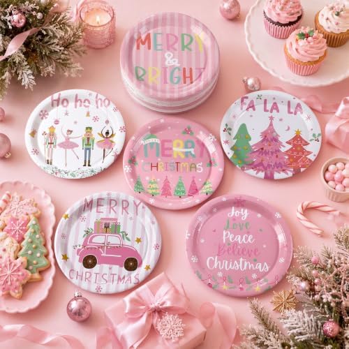 Rtteri 100 Pcs Pink Christmas Paper Plates Disposable 9'' Nutcracker Plate - Image 2