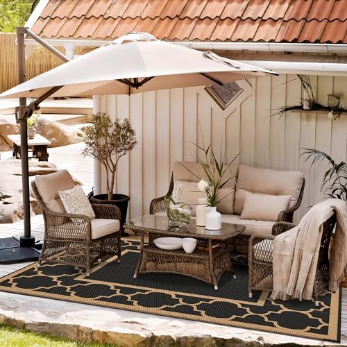 GENIMO Outdoor Rug, Waterproof Plastic Rugs for Patio, 5'x8' Black Brown - Image 3