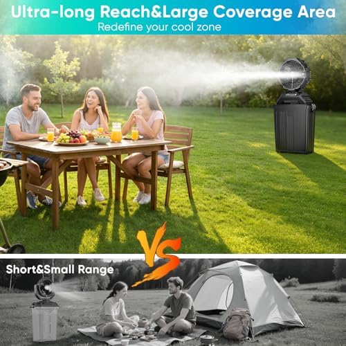 Portable Misting Fan for Outside, 70Hrs Camping Mister Fan,15L Cooling Fan with Remote, Ice Fan with 4 Spray Speeds,4 Misting Modes,3 Light Modes for Garden/Camping/Party/Fishing - Image 4