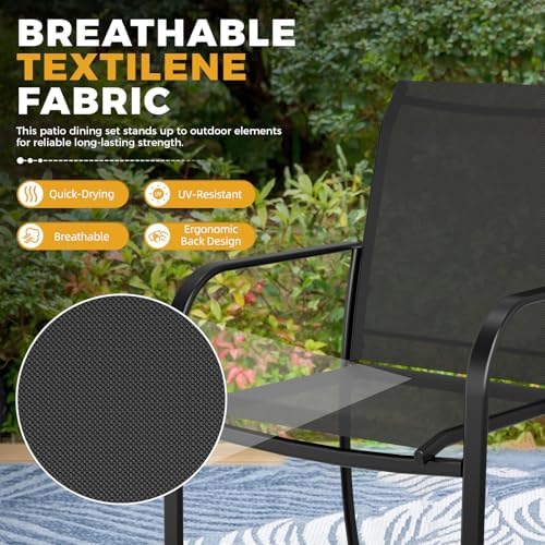 Incbruce 8 Pieces Patio Dining Set with Dark Blue Umbrella, Outdoor Dining Set of 6 Textilene Chairs and Rectangle Table with Umbrella Hole for Backyard, Garden, and Poolside (Black) - Image 6