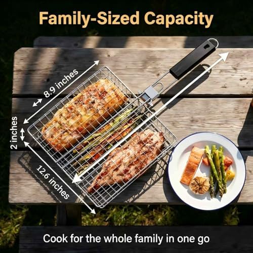 Stainless Steel Folding Grill Basket (12.6"x8.86"x1.57") - Portable BBQ Grilling Basket for Fish, Shrimp, Vegetables & Meats, Outdoor Camping Grilling Accessories, Perfect Grilling Gifts - Image 2