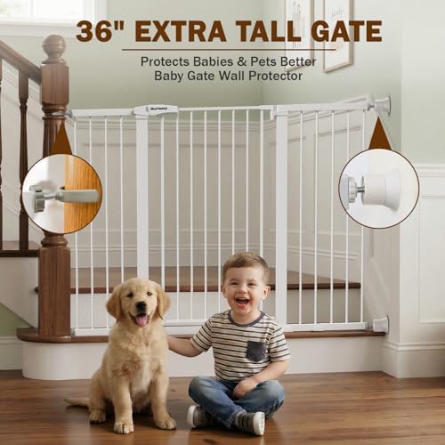 Mumeasy 36" Extra Tall Baby Gate for Doorways, 29.7"-57" Extra Wide Dog Gate for Stairs, Pressure Mounted Auto Close Pet Safety Gate with Easy Walk Thru Door, Large Indoor Child Gate for House, White - Image 5