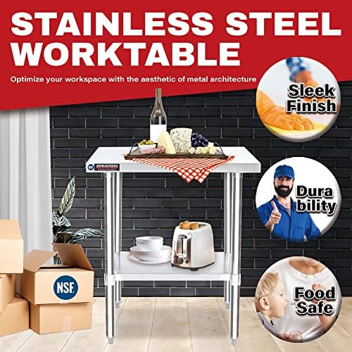 DuraSteel 30x30 Stainless Steel Work Table - NSF Commercial Prep Metal Table - Outdoor Pizza Oven Stand w/Under Shelf - Kitchen Island Laundry Utility Garage Microwave Stand Large Rolling Storage Cart - Image 4