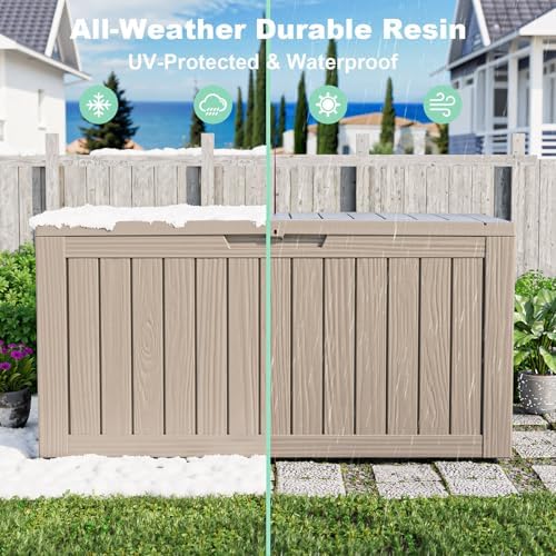ROJIK 140 Gallon Outdoor Storage Waterproof Housing Deck Box, Grey - Image 6