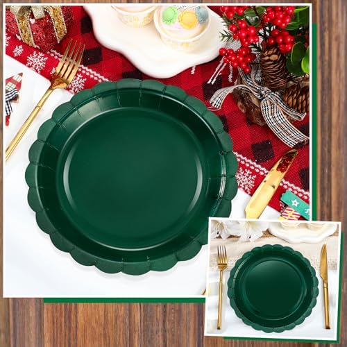 NatNarr 30 Pcs Dark Green Plates 9 Inch Scalloped Green Paper Plates Disposable Dessert Dinner Plate for Wedding, Master Party, Bridal Baby Shower (Pack of 4) - Image 5