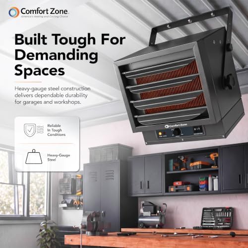 Comfort Zone Hard-Wired Ceiling Mount Garage Electric Space Heater, Fan-Forced, 5,000 watt, 240 volt, Overheat Protection, Thermal Cut-Out Switch, Ideal for Workshop & Garage, ETL Compliant, CZ220BK - Image 3